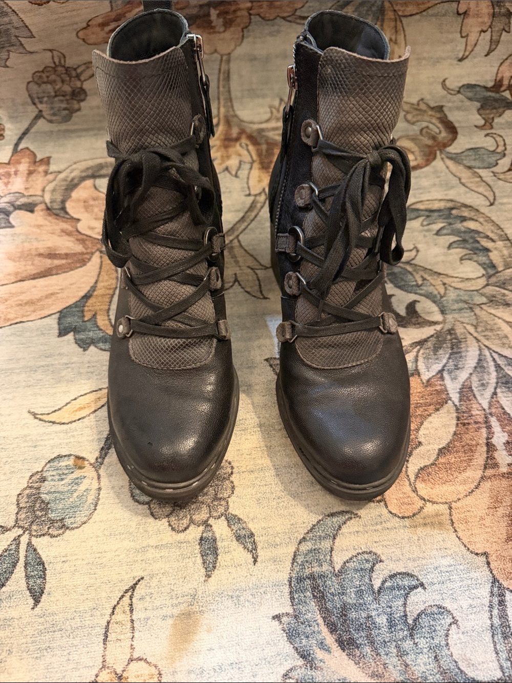 OTBT Black Lace-Up Combat Ankle Boots with Textured Panels - Picture 6 of 6